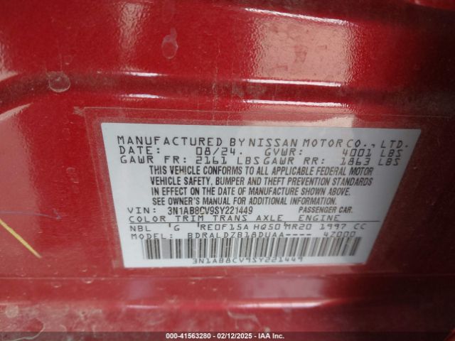 3N1AB8CV9SY221449 Nissan SENTRA SV
