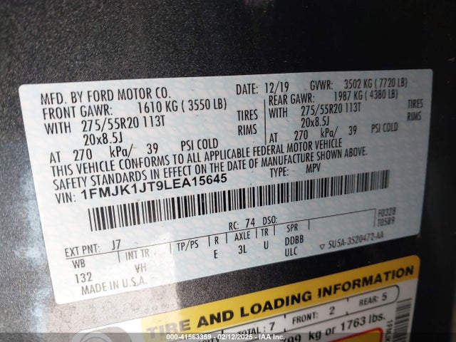 1FMJK1JT9LEA15645 Ford Expedition Xlt Max