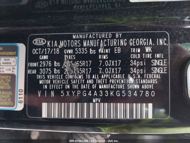 5XYPG4A33KG534780 KIA Sorento 2.4l L