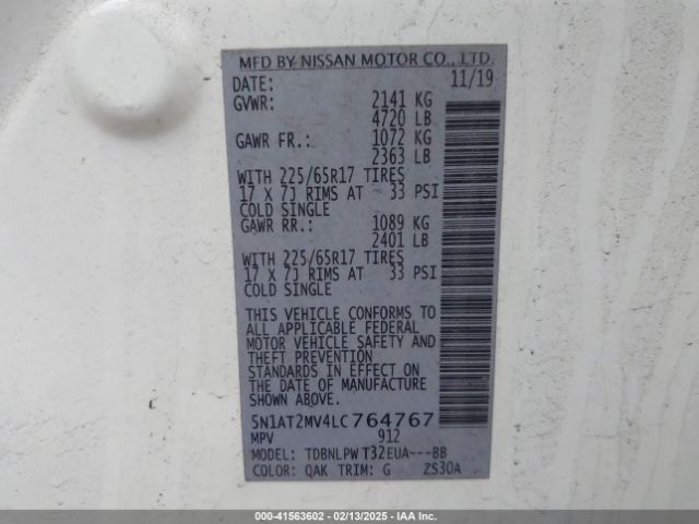 5N1AT2MV4LC764767 Nissan Rogue S Intelligent Awd