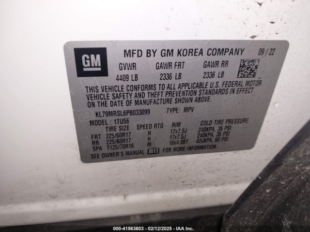 KL79MRSL6PB033099 Chevrolet Trailblazer Awd Lt
