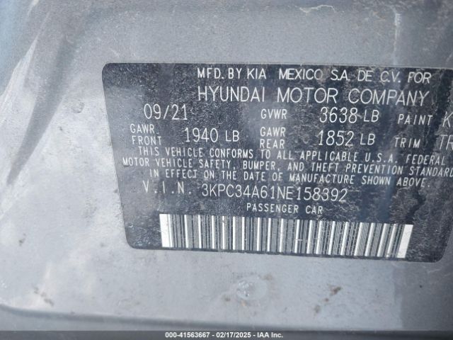 3KPC34A61NE158392 Hyundai Accent Limited