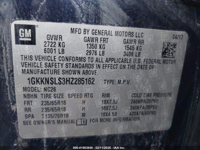 1GKKNSLS3HZ285162 GMC Acadia Sle-2