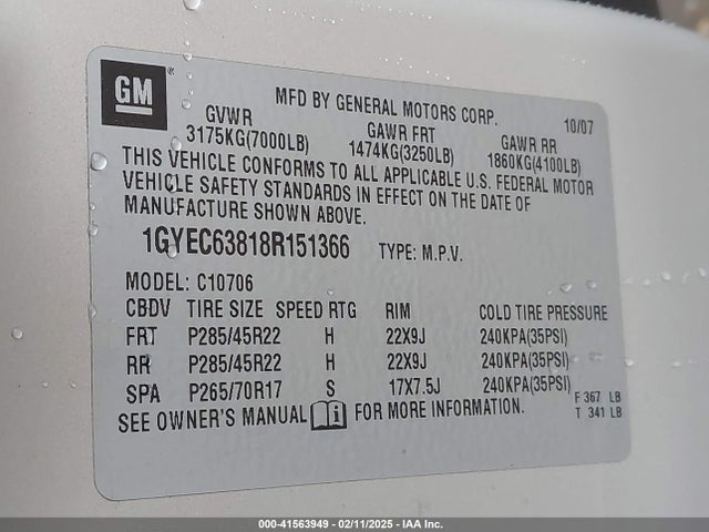 2008 CADILLAC ESCALADE 1GYEC63818R151366 Photo 8