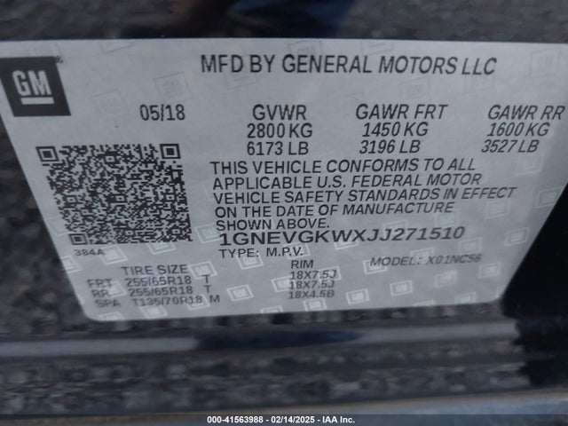 1GNEVGKWXJJ271510 Chevrolet Traverse 1lt