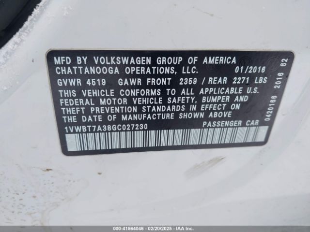 1VWBT7A38GC027230 Volkswagen Passat 1.8t Se