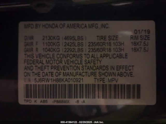 5J6RW1H88KA010921 Honda Cr-v Ex-l