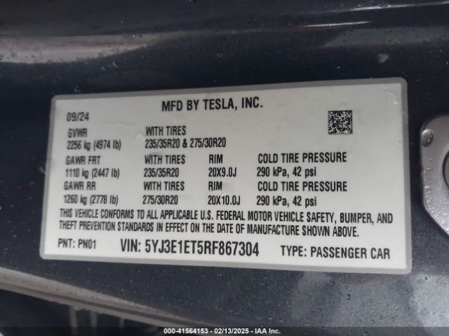 5YJ3E1ET5RF867304 Tesla Model 3 Performance All-wheel Drive