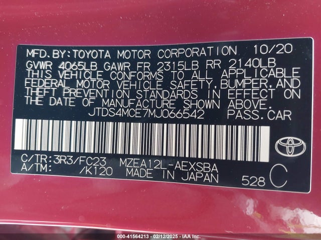 JTDS4MCE7MJ066542 Toyota COROLLA SE