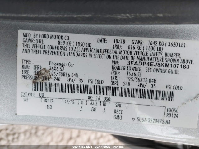 Ford FIESTA SE 2019 3FADP4EJ8KM107180 Image 9