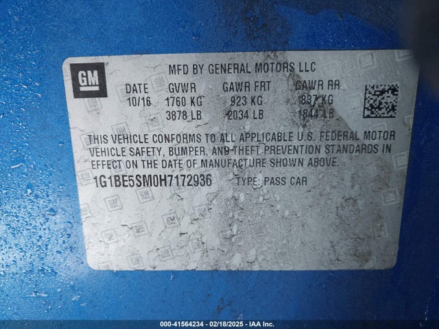 1G1BE5SM0H7172936 Chevrolet Cruze Lt Auto