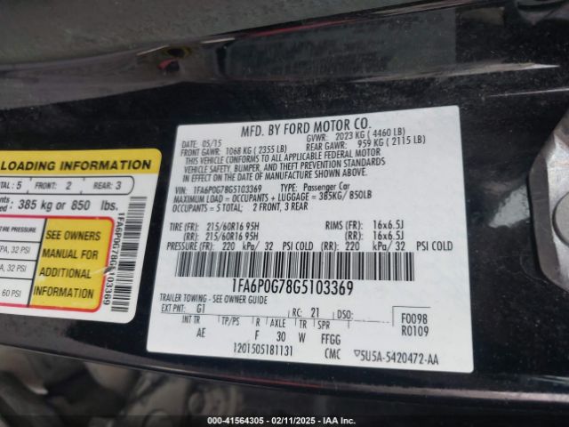 1FA6P0G78G5103369 Ford FUSION S