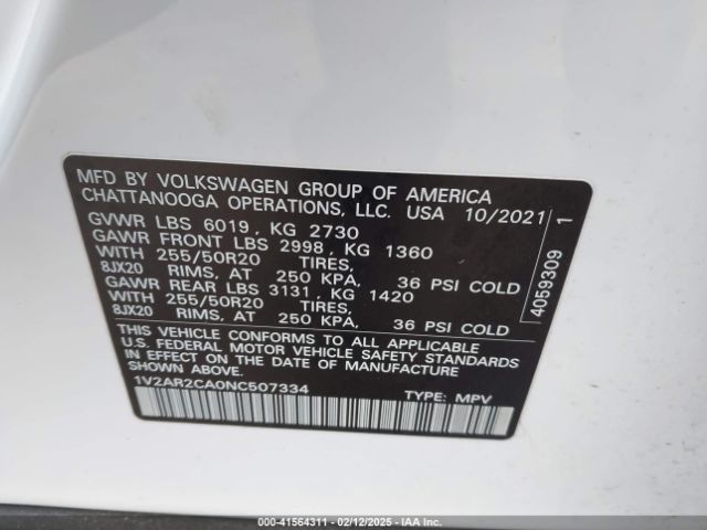 2022 VOLKSWAGEN ATLAS 1V2AR2CA0NC507334 Photo 8