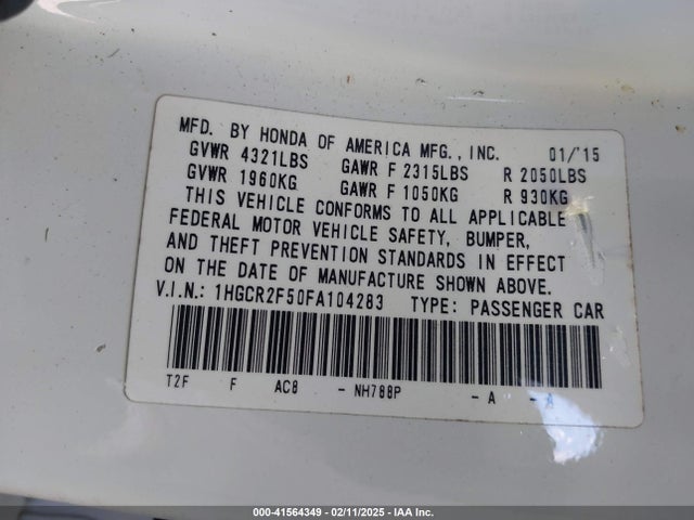 Honda Accord Sport 2015 1HGCR2F50FA104283 Image 9