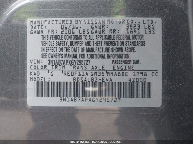3N1AB7APXGY295727 Nissan SENTRA S