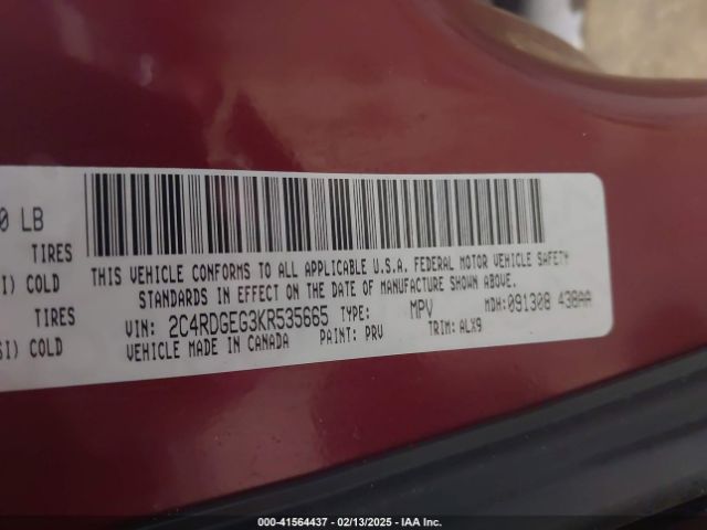 2C4RDGEG3KR535665 Dodge Grand Caravan Gt