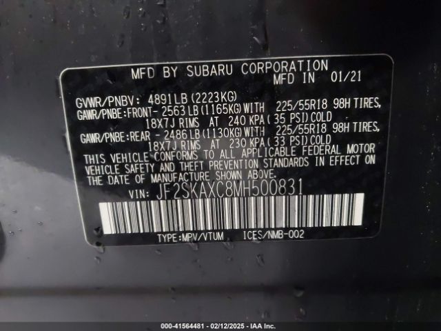 JF2SKAXC8MH500831 Subaru Forester Touring