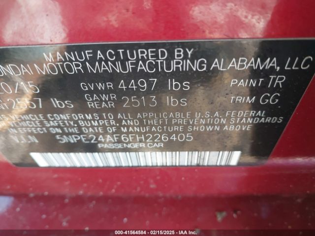 5NPE24AF6FH226405 Hyundai SONATA SE