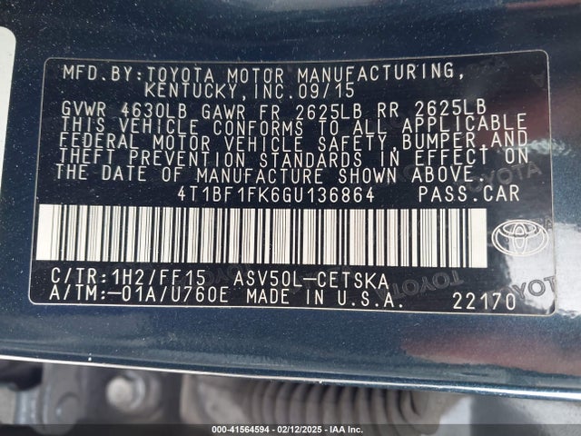 Toyota CAMRY SE 2016 4T1BF1FK6GU136864 Image 9