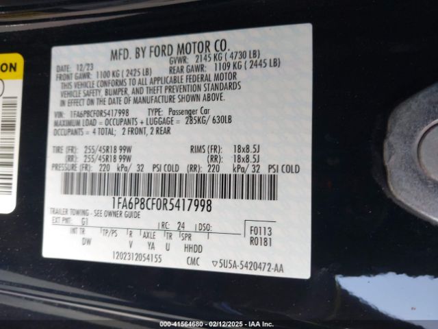 1FA6P8CF0R5417998 Ford Mustang Gt Fastback