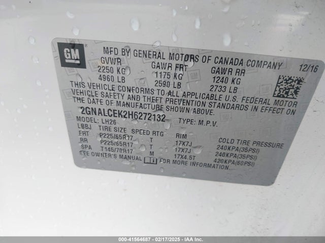 Chevrolet EQUINOX LT 2017 2GNALCEK2H6272132 Image 9
