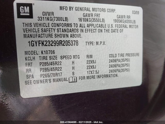 2009 CADILLAC ESCALADE 1GYFK23299R205378 Photo 8