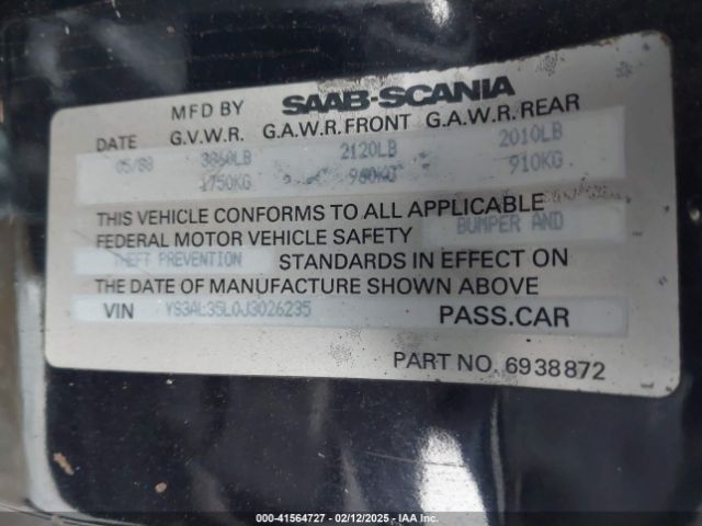 1988 SAAB 900 YS3AL35L0J3026235 Photo 8
