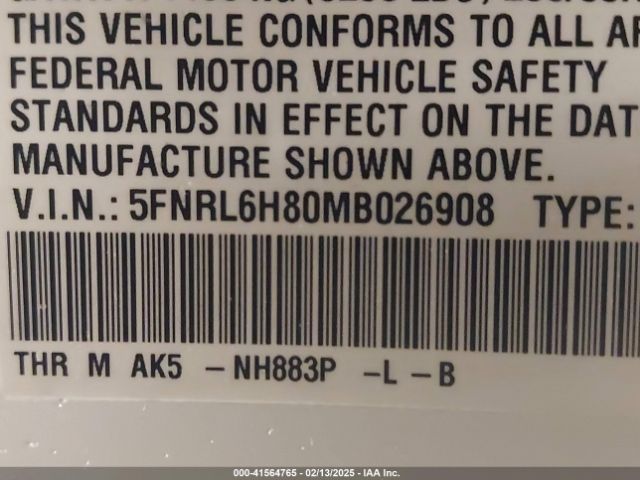 5FNRL6H80MB026908 Honda Odyssey Touring
