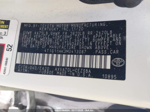 Toyota CAMRY SE 2021 4T1G11AK3MU413087 Image 9