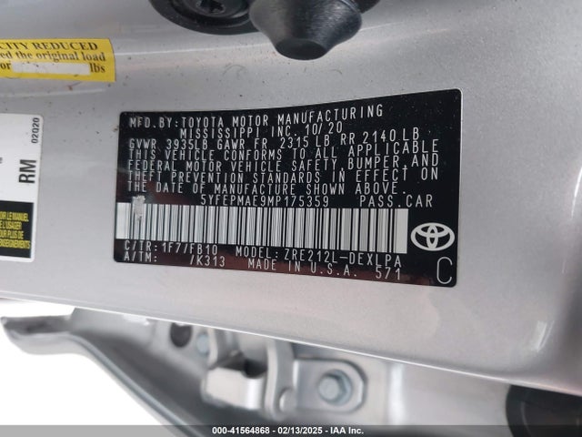 Toyota COROLLA LE 2021 5YFEPMAE9MP175359 Image 9