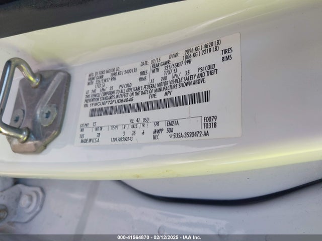 Ford ESCAPE S 2015 1FMCU0F72FUB64045 Image 9