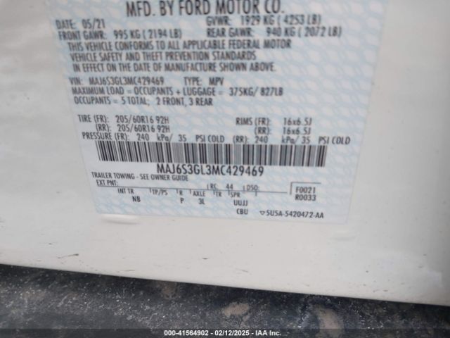 MAJ6S3GL3MC429469 Ford Ecosport Se