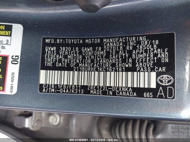 Toyota COROLLA LE 2019 2T1BURHE1KC162181 Image 9