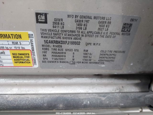 5GAKRBKDXFJ188802 Buick Enclave Leather