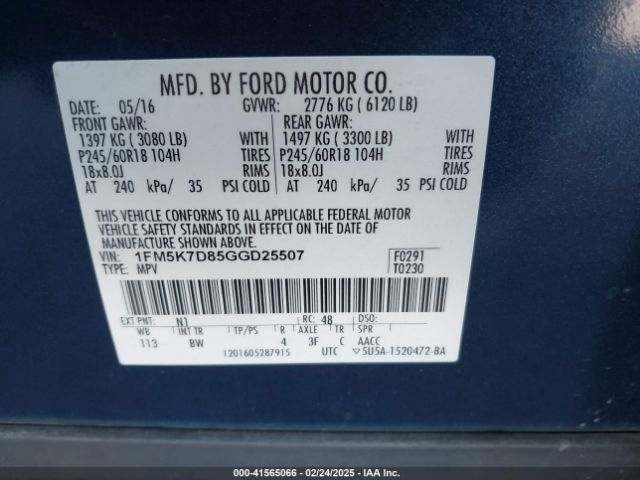 2016 FORD EXPLORER 1FM5K7D85GGD25507 Photo 8