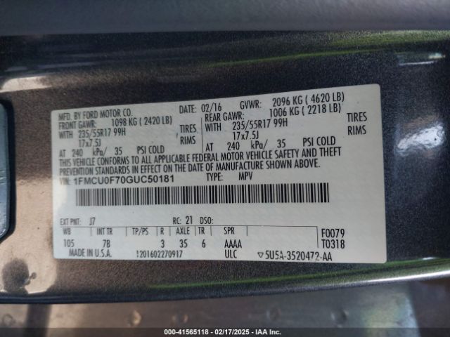 1FMCU0F70GUC50181 Ford ESCAPE S