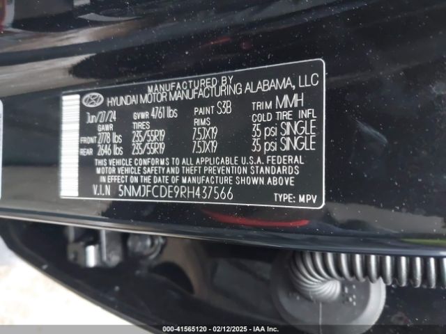 5NMJFCDE9RH437566 Hyundai TUCSON SEL
