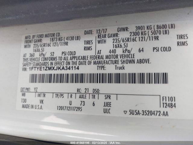 1FTYE1ZMXJKA34114 Ford Transit-150