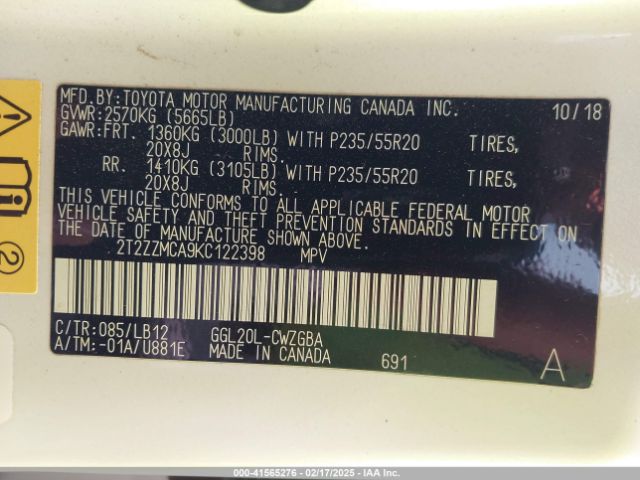 2T2ZZMCA9KC122398 Lexus RX 350