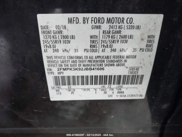2FMPK3K92JBB41606 Ford Edge Titanium