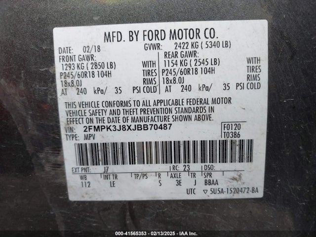 Ford EDGE SEL 2018 2FMPK3J8XJBB70487 Image 9