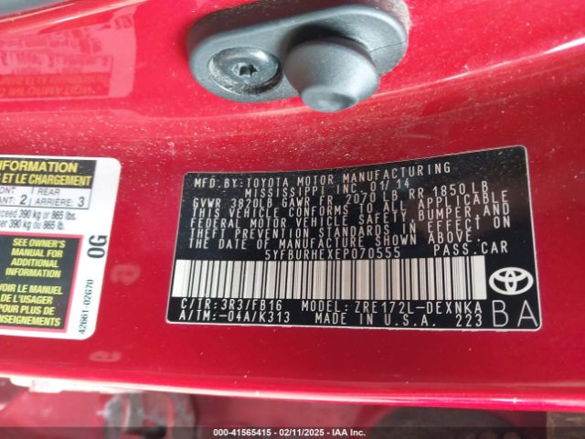5YFBURHEXEP070555 Toyota COROLLA LE