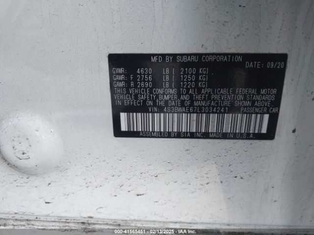 4S3BWAE67L3034241 Subaru Legacy Premium