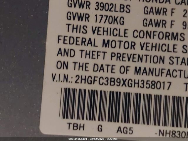 2HGFC3B9XGH358017 Honda Civic Touring