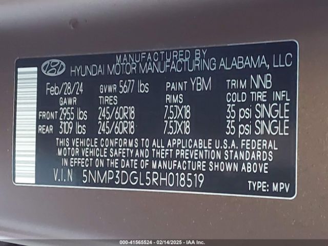 5NMP3DGL5RH018519 Hyundai Santa Fe Xrt