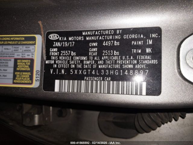 5XXGT4L33HG148897 KIA Optima Lx