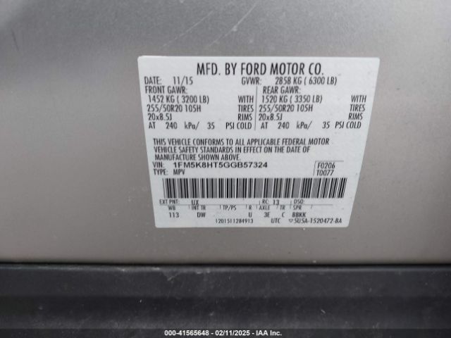 1FM5K8HT5GGB57324 Ford Explorer Platinum