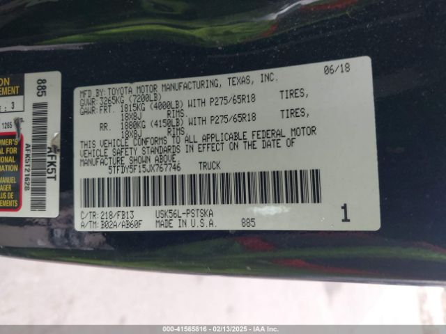 5TFDY5F15JX767746 Toyota Tundra Sr5 5.7l V8