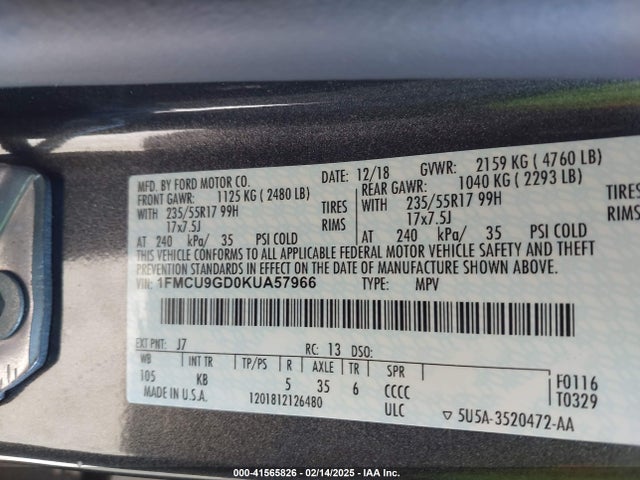 1FMCU9GD0KUA57966 Ford ESCAPE SE