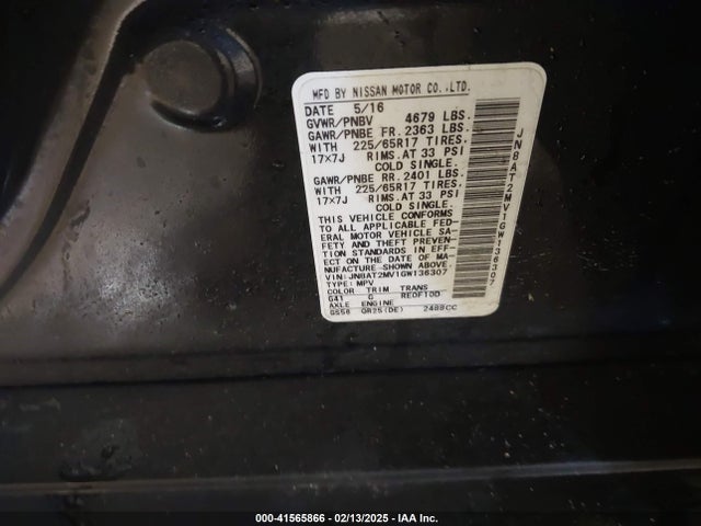 JN8AT2MV1GW136307 Nissan ROGUE S